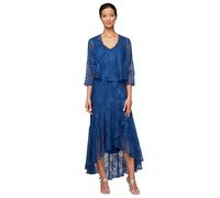 Alex Evenings Women's Sleeveless Printed Chiffon Mid-Length Dress with Jacket Special Occasion, Royal, 14