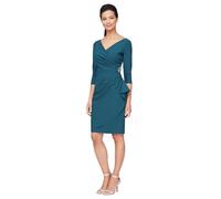 Alex Evenings Women's Slimming Short Cocktail Dress with Bell Sleeves, Wedding Guest (Petite and Regular Sizes) Special Occasion, Deep Teal, 14