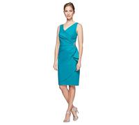 Alex Evenings Women's Slimming Short Ruched Cocktail Dress with Ruffle (Petite and Regular Sizes), Turquoise, 22
