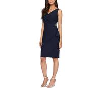 Alex Evenings Women's Slimming Short Ruched Dress with Ruffle Skirt (Petite and Regular Sizes) Special Occasion, Navy Sleeveless, 6