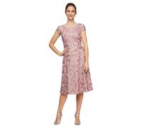 Alex Evenings Women's Tea Length Cap Sleeve Rosette Dress (Petite and Regular) Special Occasion, Rose, 20