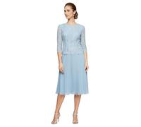 Alex Evenings Women's Tea Length Embroidered Bodice, Mother of The Bride Dress, Wedding Guest, (Petite and Regular Sizes) Special Occasion, Sky Blue, 20