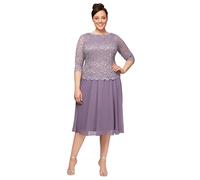 Alex Evenings Women's Tea Length Embroidered Bodice Mother of The Bride Gown, Wedding Guest Dress Special Occasion, ICY Orchid, 14