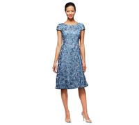 Alex Evenings Women's Tea Length Cap Sleeve Rosette Dress Regular Special Occasion, Perwinkle Petite, 10