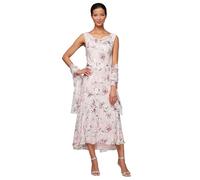 Alex Evenings Women's Tea Length Printed Chiffon Dress with Shawl Special Occasion, Blush Multi, 14 Petite
