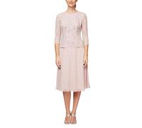 Alex Evenings Women's Tea Length Sequin Mock Dress (Petite and Regular) Special Occasion