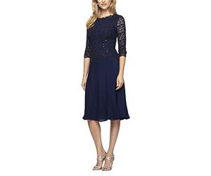 Alex Evenings Women's Tea Length Sequin Mock Dress (Petite and Regular) Special Occasion, Navy, 12