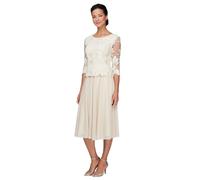 Alex Evenings Women's Tea Length Sequin Mock Dress (Petite and Regular) Special Occasion, Taupe, 8