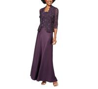 Alex Evenings Women's Two Piece Mother of The Bride Dress with Lace Jacket (Petite and Regular Sizes) Special Occasion, Eggplant, 8 (Pack of 2)
