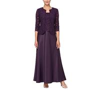 Alex Evenings Women's Two Piece Mother of The Bride Dress with Lace Jacket (Petite and Regular Sizes) Special Occasion, Aubergine, 16 (Pack of 2)