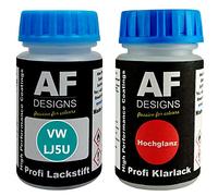 Alex Flittner Designs Paint Pen Compatible with VW / Volkswagen LJ5U Azul Evidence Metallic + Car Paint Set Clear Coat and Base Coat 50 ml Each