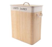 Alex Nash 100L Bamboo Laundry Basket with Lid & 2 Compartments for Lights & Darks - Foldable Double Laundry Hamper for Clothes, Towels & Blankets - Natural Bamboo for Bathroom, Bedroom or Utility Room