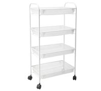 Alex Nash 4-Tier Mesh Storage Trolley with Wheels - Kitchen, Bathroom & Office Rolling Utility Cart - Multifunctional Metal Storage Unit Organiser for Fruit, Veg, Books & Cosmetics - White