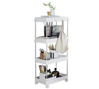 Alex Nash 4-Tier Slim Storage Trolley on Wheels - Rolling Utility Cart with Lockable Wheels - Slide Out Shelving Organiser Unit Rack for Kitchen, Bathroom, Bedroom, Office - Slim, White