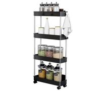 Alex Nash 4-Tier Slim Storage Trolley on Wheels - Rolling Utility Cart with Lockable Wheels - Slide Out Shelving Organiser Unit Rack for Kitchen, Bathroom, Bedroom, Office - Extra Slim, Black