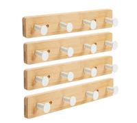 Alex Nash Bamboo Coat Rack - Wall Mounted Coat Hooks with 4 Metal Pegs - Heavy-Duty Wooden Clothes Hook Rail for Hallway, Bedroom, Bathroom with Fixings Included - Black/White, 1/2/4 Pack (4, White)