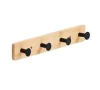 Alex Nash Bamboo Coat Rack - Wall Mounted Coat Hooks with 4 Metal Pegs - Heavy-Duty Wooden Clothes Hook Rail for Hallway, Bedroom, Bathroom with Fixings Included - Black/White, 1/2/4 Pack (1, Black)