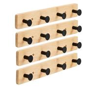Alex Nash Bamboo Coat Rack - Wall Mounted Coat Hooks with 4 Metal Pegs - Heavy-Duty Wooden Clothes Hook Rail for Hallway, Bedroom, Bathroom with Fixings Included - Black/White, 1/2/4 Pack (4, Black)