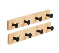 Alex Nash Bamboo Coat Rack - Wall Mounted Coat Hooks with 4 Metal Pegs - Heavy-Duty Wooden Clothes Hook Rail for Hallway, Bedroom, Bathroom with Fixings Included - Black/White, 1/2/4 Pack (2, Black)