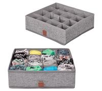 Alex Nash Clothes Drawer Organisers - 16 Compartment Storage Cube for Underwear, Socks, Ties, Scarves & Cosmetics - Collapsible Fabric Drawer Dividers for Wardrobe & Bedroom - 2pc, Grey