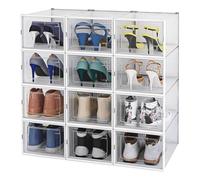 Alex Nash Stackable Shoe Storage Box - Clear Plastic Shoe Boxes with Lid - Foldable Shoe Organiser Containers for Men & Women Shoes, Boots, Trainers - Pack of 12: Large