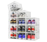 Alex Nash Stackable Shoe Storage Box - Clear Plastic Shoe Organiser Containers with Lid - Foldable, Extra Large, Pack of 12