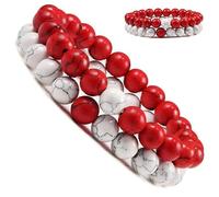 Alex & Sisters Juego de pulseras para Parejas a distancia - cuentas Blanco y Piedra de ojo de tigre - Pulseras de yoga para hombres y mujeres Joyería de cuerda elástica…, stone beads