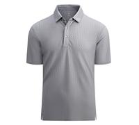 Alex Vando Mens Bubble Polo Shirt Super Stretch Short Sleeve Polo Shirts for Men, Grey, Medium