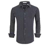 Alex Vando Mens Button Down Shirts Wrinkle Free 4-Way Stretch Print Business Casual Shirt,Blackstripe,S