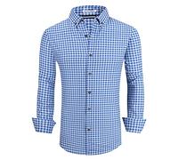 Alex Vando Mens Button Down Shirts Wrinkle Free 4-Way Stretch Print Business Casual Shirt, Blue/White, XXXXXL