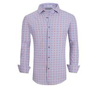 Alex Vando Mens Button Down Shirts Wrinkle Free 4-Way Stretch Print Business Casual Shirt,Bluered,XXL