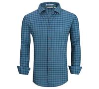 Alex Vando Mens Button Down Shirts Wrinkle Free 4-Way Stretch Print Business Casual Shirt, Navy/Green, 3XL