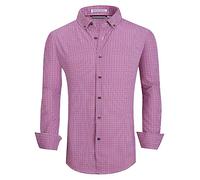 Alex Vando Mens Button Down Shirts Wrinkle Free 4-Way Stretch Print Business Casual Shirt,Redplaid,XL