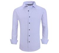 Alex Vando Mens Button Down Shirts Wrinkle Free 4-Way Stretch Print Business Casual Shirt,Whitecross,S