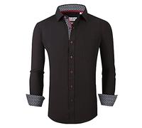 Alex Vando Mens Dress Shirt Wrinkle Free Regular Fit 4-Way Stretch Button Down Shirts, Black, Large