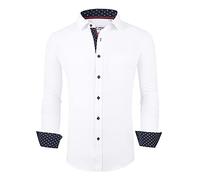 Alex Vando Mens Dress Shirt Wrinkle Free Regular Fit 4-Way Stretch Button Down Shirts, White, Medium