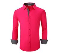 Alex Vando Mens Dress Shirts Regular Fit Long Sleeve Stretch Business Dress Shirts for Men,Fuchsia,S