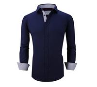 Alex Vando Mens Dress Shirts Regular Fit Long Sleeve Stretch Business Dress Shirts for Men,Navy,XL