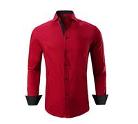 Alex Vando Mens Dress Shirts Regular Fit Long Sleeve Stretch Business Dress Shirts for Men,Red,S