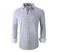 Alex Vando Mens Dress Shirts Wrinkle Free Regular Fit Stretch Bamboo Button Down Shirt, Silver, XL