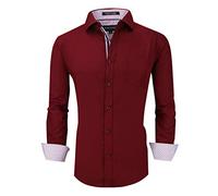 Alex Vando Mens Dress Shirts Wrinkle Free Regular Fit Stretch Bamboo Men Shirt, Burgundy, XL