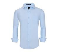 Alex Vando Mens Dress Shirts Wrinkle Free Regular Fit Stretch Rayon Bamboo Button Down Shirt, All Blue, Large