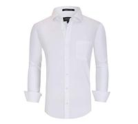 Alex Vando Mens Dress Shirts Wrinkle Free Regular Fit Stretch Rayon Bamboo Button Down Shirt, All White, Medium