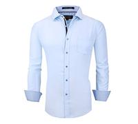 Alex Vando Mens Dress Shirts Wrinkle Free Regular Fit Stretch Rayon Bamboo Button Down Shirt, Blue, XL
