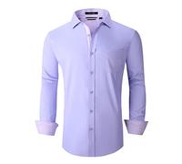 Alex Vando Mens Dress Shirts Wrinkle Free Regular Fit Stretch Rayon Bamboo Button Down Shirt, Lilac, Large