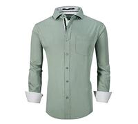 Alex Vando Mens Dress Shirts Wrinkle Free Regular Fit Stretch Rayon Bamboo Button Down Shirt, Olivine, Large