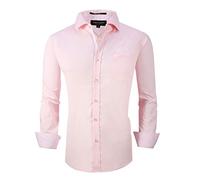 Alex Vando Mens Dress Shirts Wrinkle Free Regular Fit Stretch Rayon Bamboo Button Down Shirt, Pink, S