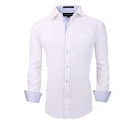 Alex Vando Mens Dress Shirts Wrinkle Free Regular Fit Stretch Rayon Bamboo Button Down Shirt, White, S