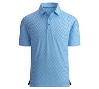 Alex Vando Mens Golf Shirt Moisture Wicking Quick-Dry Print Performance Polo Shirts for Adult Men, Golf Apparel, Blue Dots, S