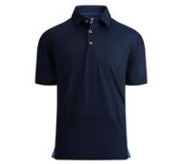 Alex Vando Mens Golf Shirt Moisture Wicking Quick-Dry Print Performance Polo Shirts for Men, Black Dots, Large